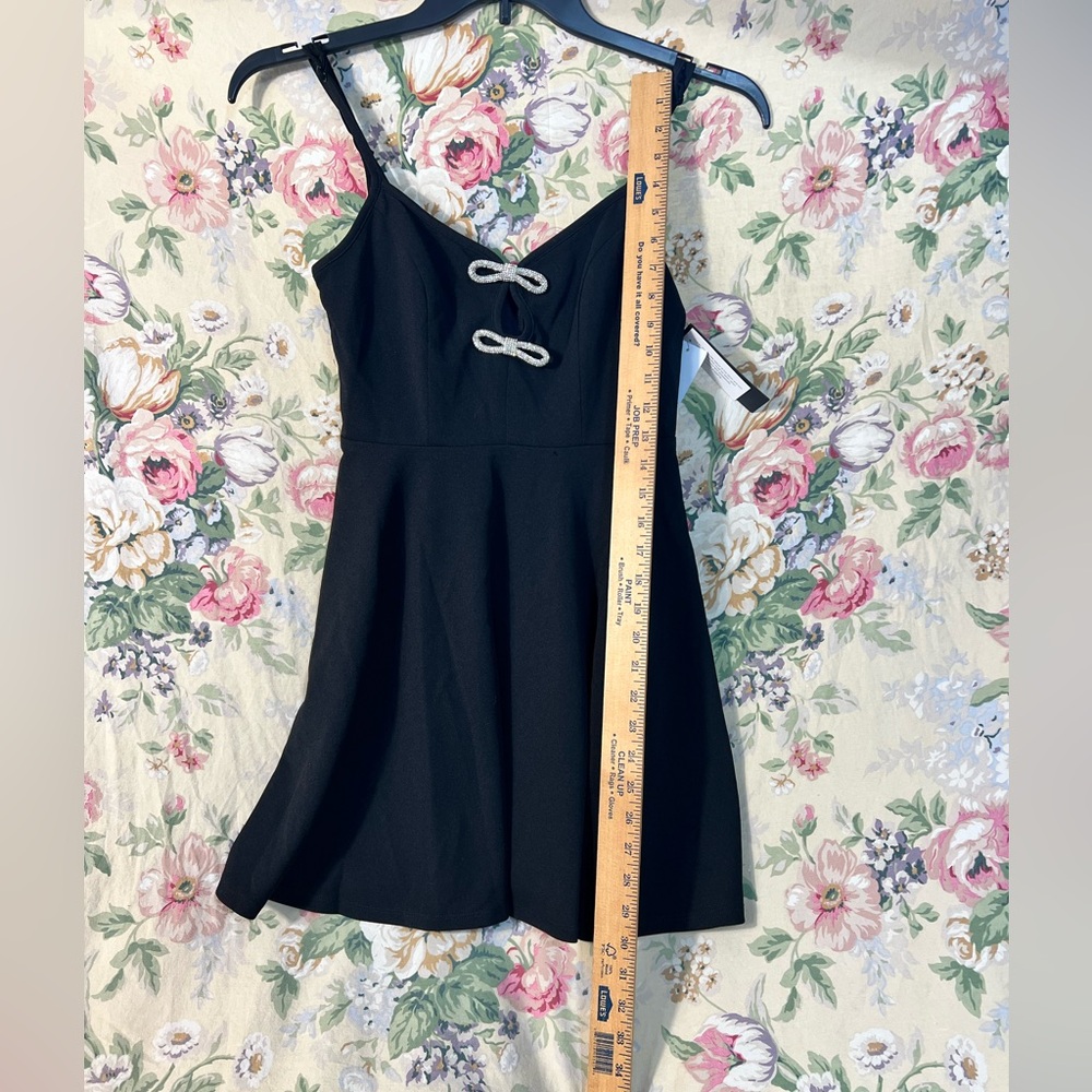 City Studio Black Mini Dress with Silver Bow Accents - Picture 2 of 12